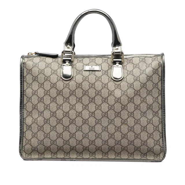 Beige Gucci GG Supreme Satchel in Beige Coated canvas from Designer Revival