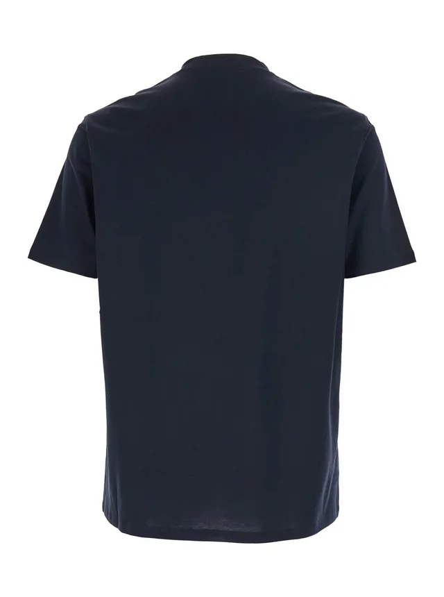 Emporio armani Blue Crew Neck T-Shirt with Logo Embroidery in Cotton for Men in Blue 100% Cotton, photo 4 of 6 from Gaudenzi Boutique
