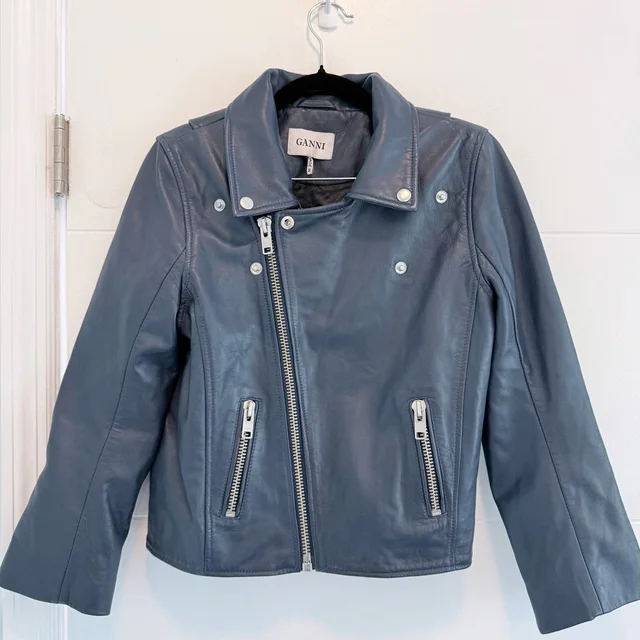 GANNI 100% Lamb Leather Jacket Biker Blue Medium in blue Lambskin from Poshmark