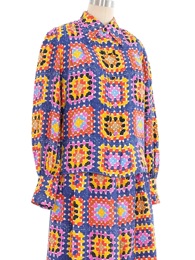 1970s Valentino Crochet Printed Skirt Ensemble in Multicolor Silk from Arcade Vintage, photo 2 of 2