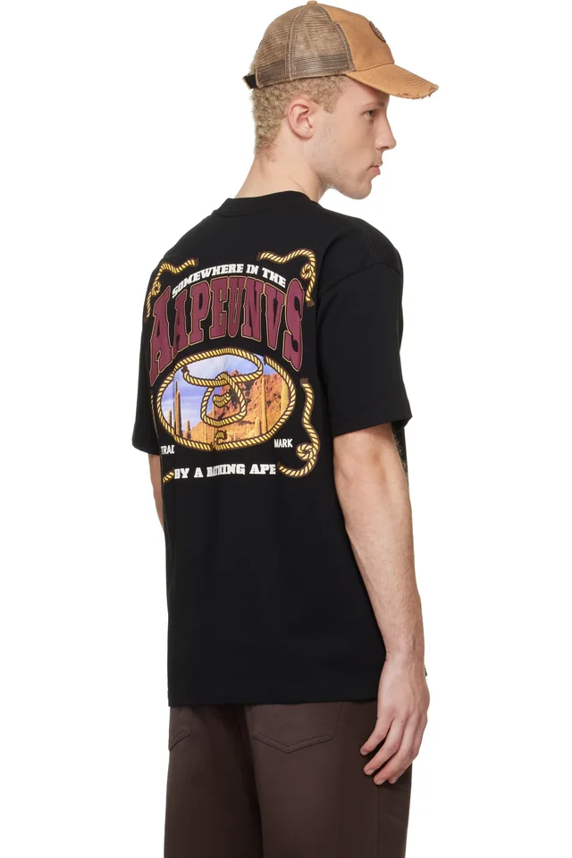 AAPE by A Bathing Ape Black 'AAPE' Theme Main T-shirt, photo 3 of 4 from SSENSE