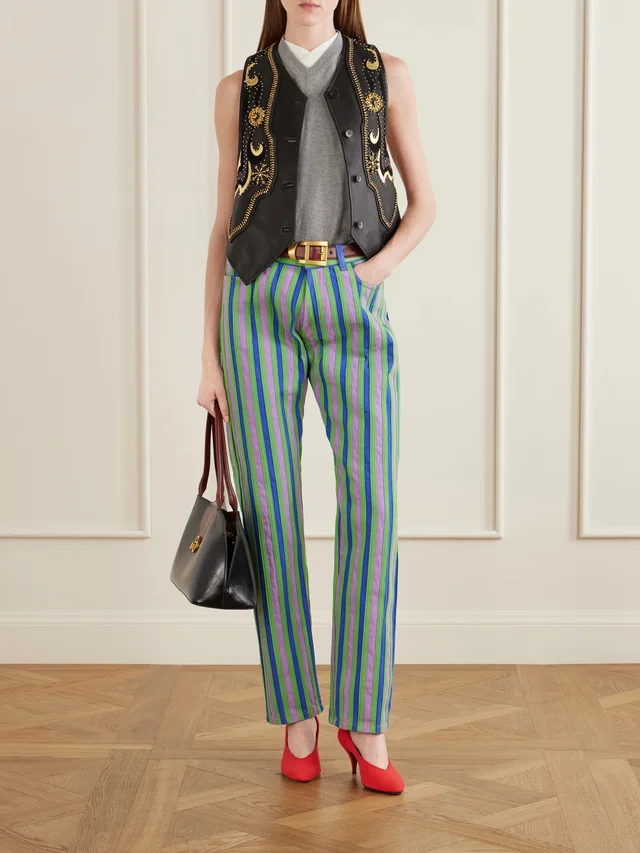VERSACE Striped paneled mid-rise straight-leg jeans in Blue, photo 2 of 2 from NET-A-PORTER (Canada)