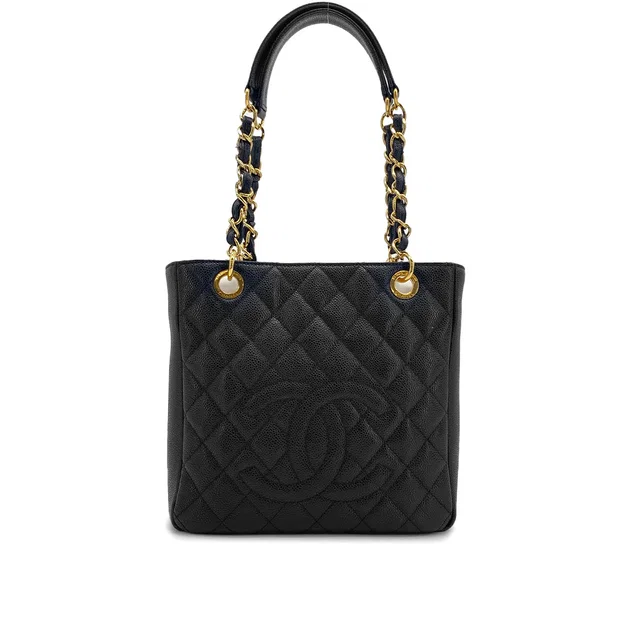 Chanel Pst Chain Tote Bag Black Caviar Skin Gold Hardware in Black Caviar leather from Luxury Promise