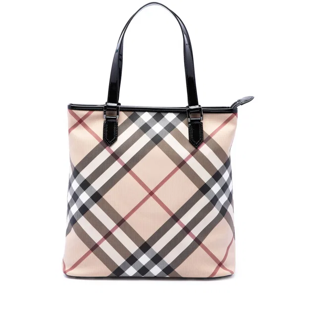Black Burberry Supernova Check Coated Canvas Tote in Black Coated canvas from Designer Revival