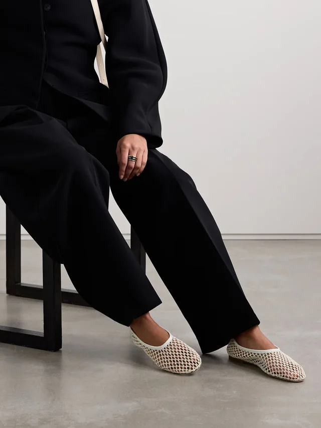 STAUD Alba leather-trimmed crocheted ballet flats in White, photo 2 of 2 from NET-A-PORTER (Canada)
