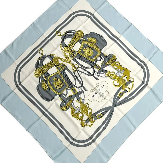 Hermès Scarf Carre 90 Ivory Light Blue Multi Brides de Gala in White from The Reluxe