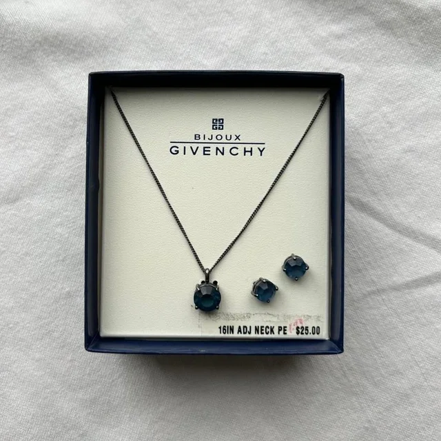 Givenchy Women's Necklace - Blue/Silver in gray|silver|blue from Depop, photo 1 of 1