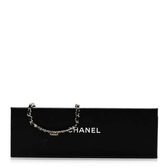 Chanel Metal Lambskin Crystal CC Choker Necklace Black Gold in Black Lambskin from FASHIONPHILE, photo 6 of 6