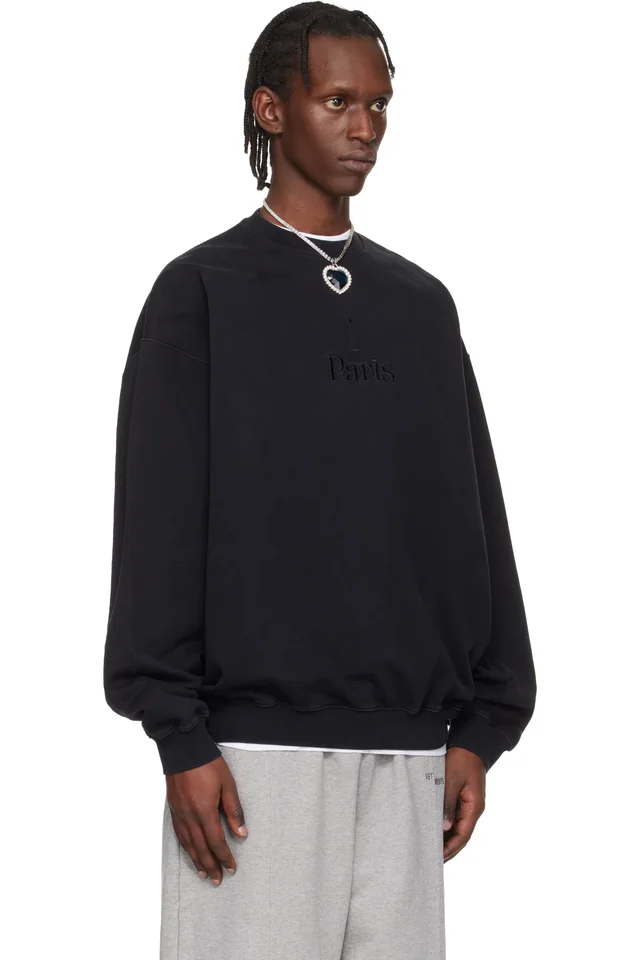 VETEMENTS Black 'Paris' Embroidered Sweatshirt, photo 2 of 4 from SSENSE