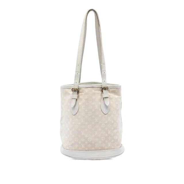 Beige Louis Vuitton Monogram Mini Lin Bucket PM Shoulder Bag in Beige Canvas from Designer Revival