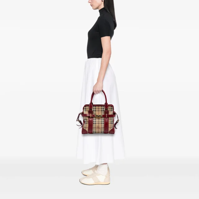 Beige Burberry Haymarket Check Coated Canvas Minford Portrait Satchel in Beige Coated canvas from Designer Revival, photo 6 of 6