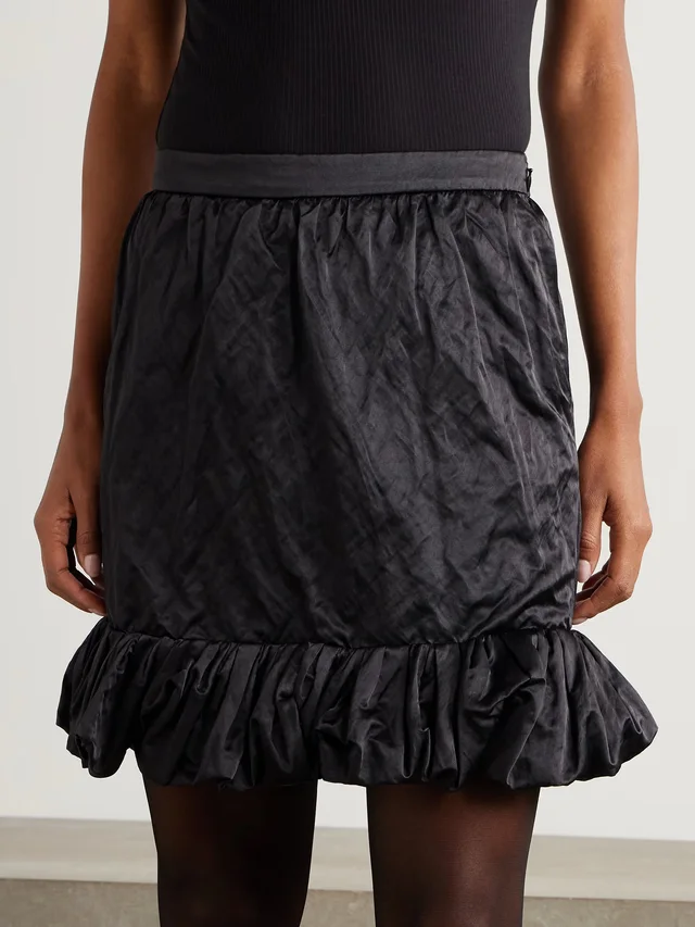 CHLOÉ Ruffled satin mini skirt in black 49% Cotton 43% Polyamide 8% Steel, photo 4 of 5 from NET-A-PORTER (Canada)