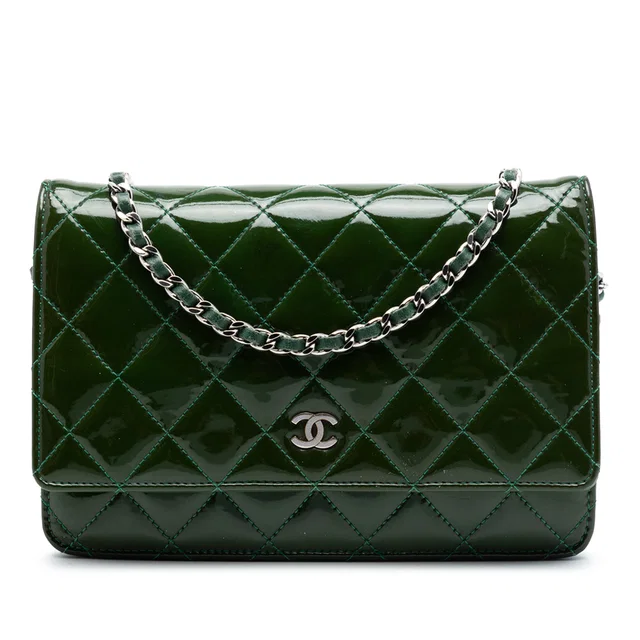 Green Chanel CC Quilted Patent Wallet On Chain Crossbody Bag in Green Patent leather from Designer Revival