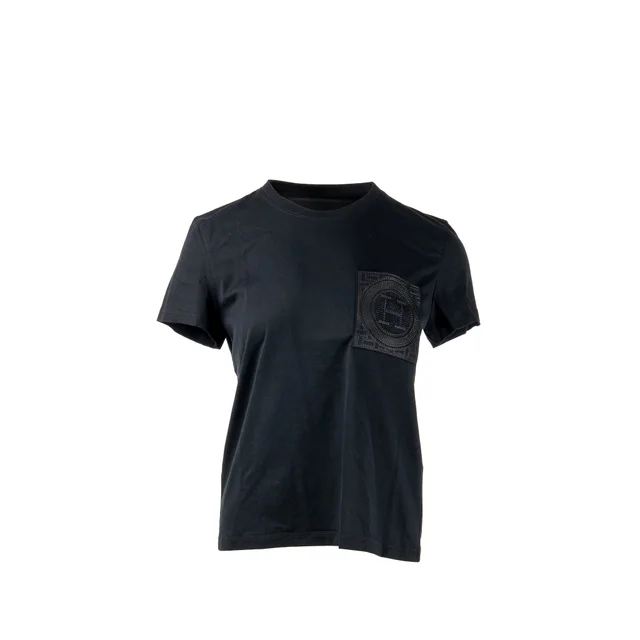 Hermès Size 38 Droit Pochette Brodee T-Shirt Cotton Black in Black from EMIER