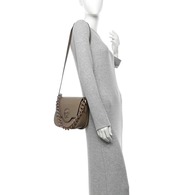 Versace Grained Calfskin La Medusa Flap Shoulder Bag Taupe in Taupe Caviar leather from FASHIONPHILE, photo 2 of 13