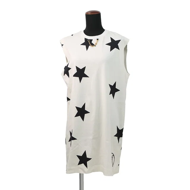 Louis Vuitton Logo Star Chain Dress Size M White/Black Cotton100% in Black from GALLERY RARE