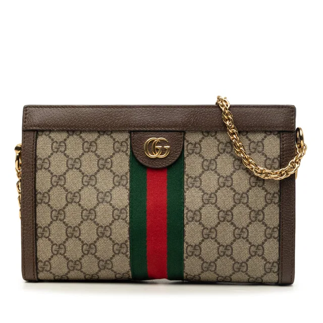 Beige Gucci Small GG Supreme Web Ophidia Chain Crossbody in Beige Coated canvas from Designer Revival