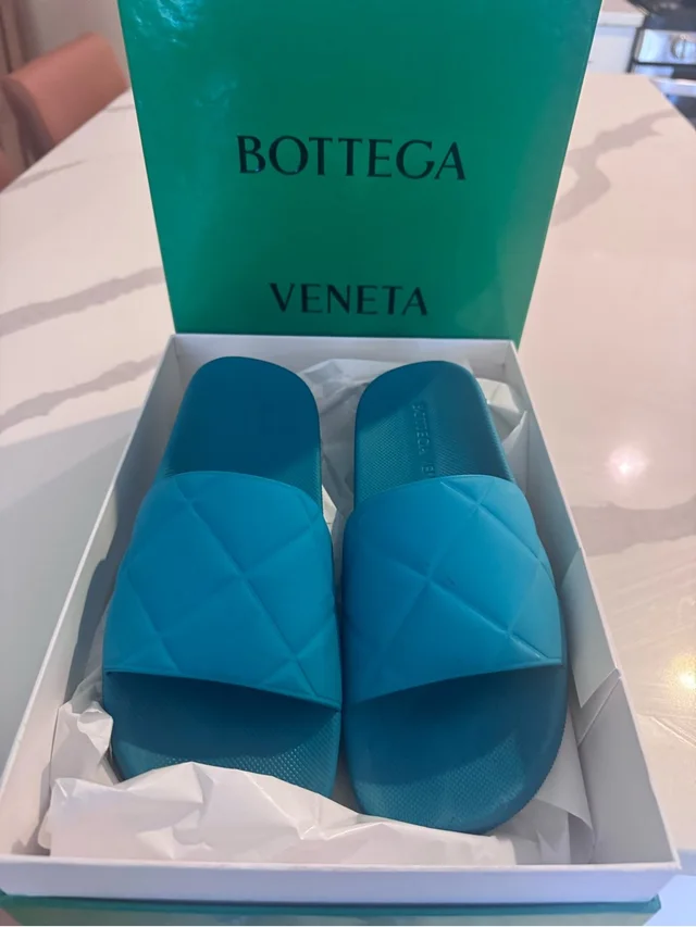 Bottega Veneta Quilted Rubber Slides in blue from Poshmark