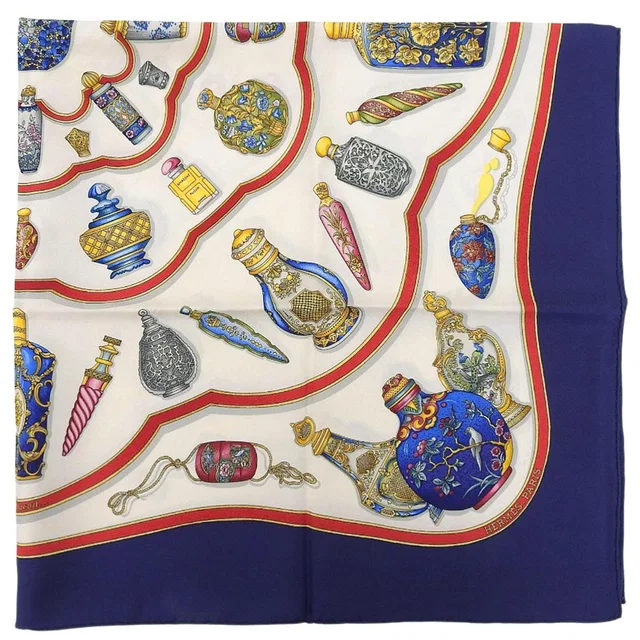 Hermès Carre 90 Pourvu Qu On Ait l Ivresse Scarf Navy/White in White Silk from VINTAGE QOO TOKYO