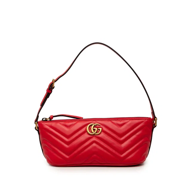 Red Gucci GG Marmont Matelasse Calfskin Shoulder Bag in Red Calfskin from Designer Revival