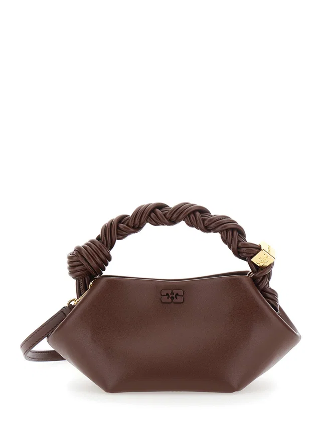 GANNI Twisted-Leather Handle Top Bag — Brown Leather And Technical Fabric in Brown Leather from HEWI