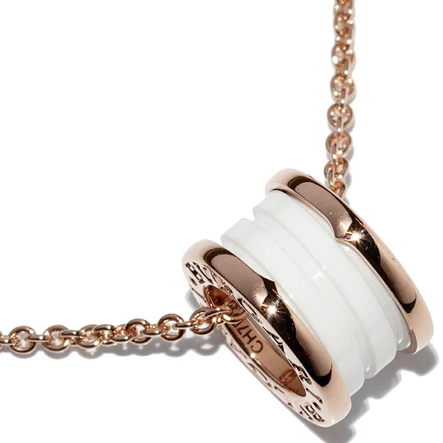 Bvlgari B.zero1 Au750 Pink Gold White Ceramic Pendant Necklace in White Ceramic from LuxUness