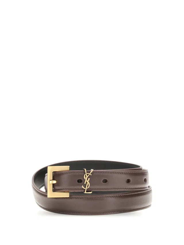 Saint Laurent Cassandre Belt — Brown Calf Leather Bos Taurus in Brown Calfskin from HEWI