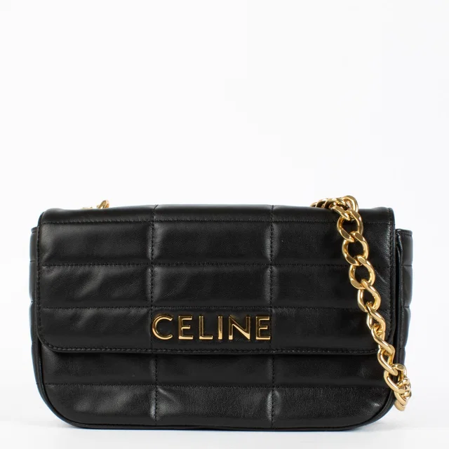 Celine Black Matelasse Monochrome Chain Bag in Black Goatskin from Labellov