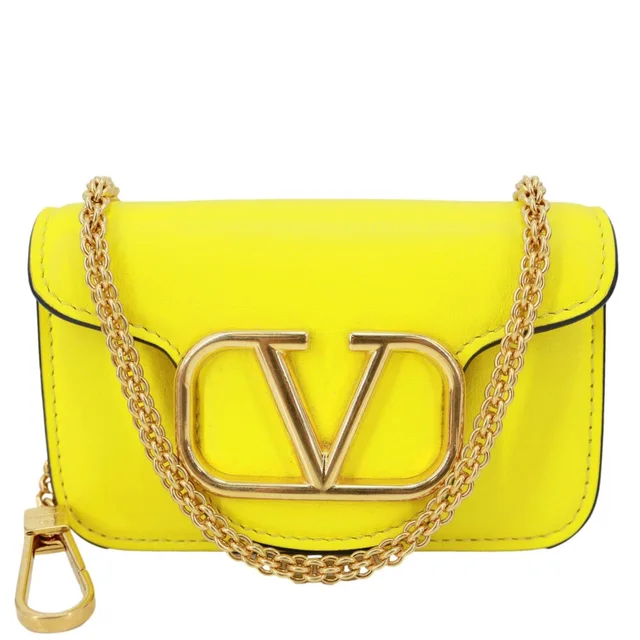 Valentino Garavani Loco V Logo Calfskin Leather Shoulder Bag Yellow in Yellow Calfskin from Dallas Designer Handbags