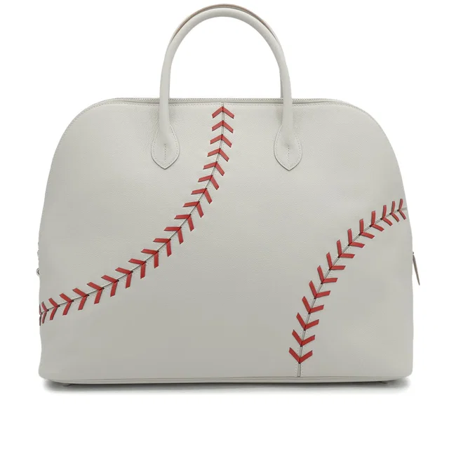 Hermès Bolide 1923 Baseball 45 Gris Perle Rouge Casaque Evercolor Hand Bag 2018 C Stamp Palladium… in Red Leather from Luxury Promise