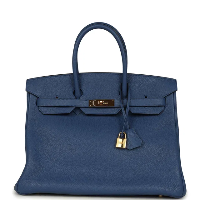 Hermès Birkin 35 Bleu Agate Clemence Gold Hardware in Blue Clemence leather from Madison Avenue Couture