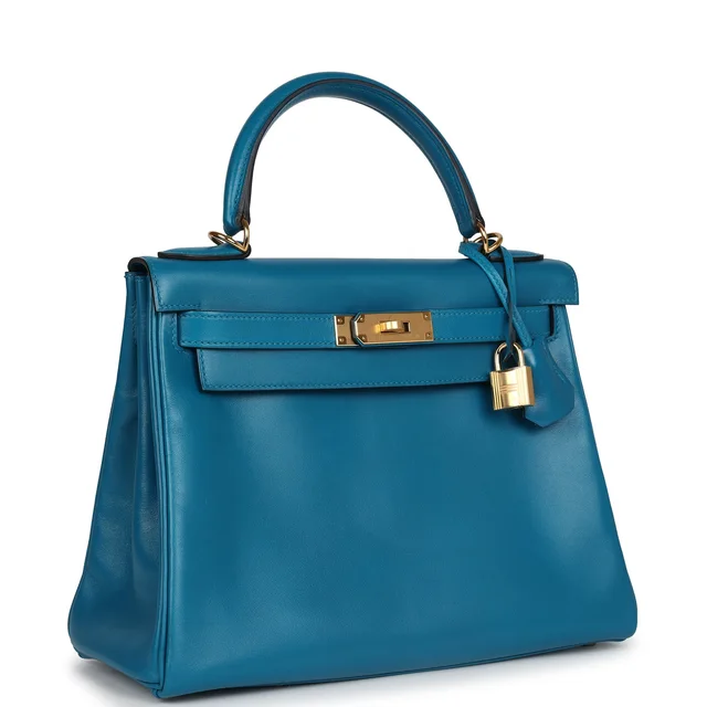 Hermès Kelly Retourne 28 Bleu Izmir Tadelakt Gold Hardware in Blue Goatskin from Madison Avenue Couture, photo 2 of 2