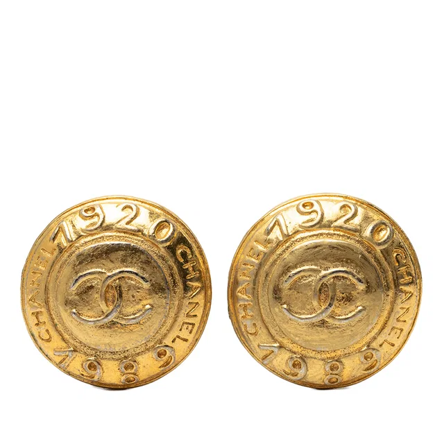 Gold Chanel CC Gold Plated Logo Round Clip On Earrings in Gold from Designer Revival
