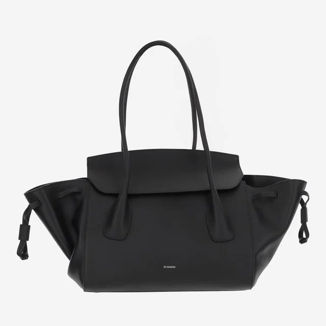 Jil Sander Leather With Drawstring Side Inserts Shoulder Bag — Black in Black Leather from HEWI