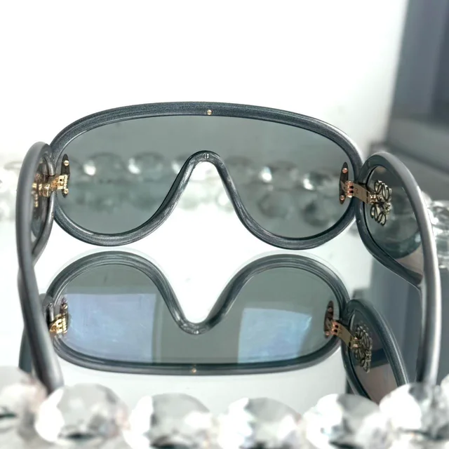 Loewe Women's Aviator Sunglasses - Silver/Grey in silver|gray from Depop, photo 3 of 6