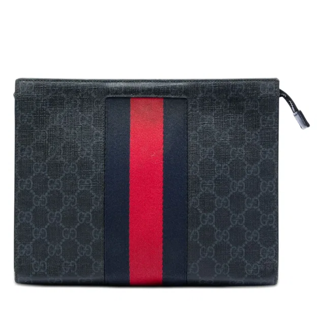 Black Gucci GG Supreme Web Clutch in Black Coated canvas from Designer Revival
