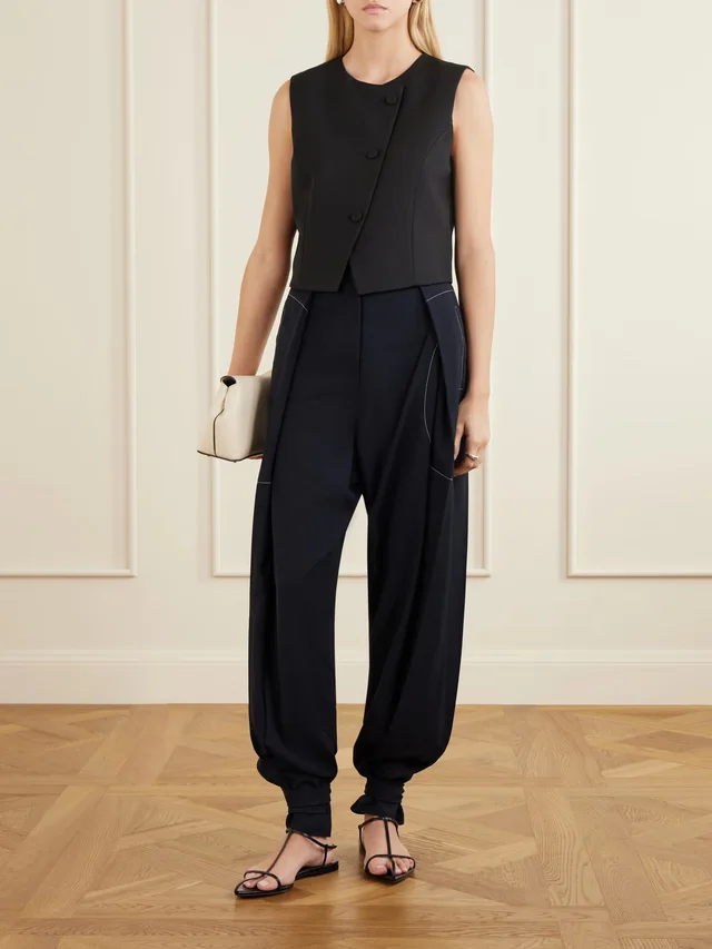 SHARON WAUCHOB Arch topstitched paneled pleated wool-twill tapered pants in Blue, photo 2 of 2 from NET-A-PORTER (Canada)
