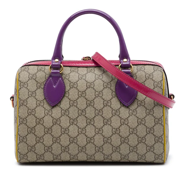 Purple Gucci Limited Edition Small Multicolor GG Supreme Boston Bag Satchel in Purple Coated canvas from Designer Revival