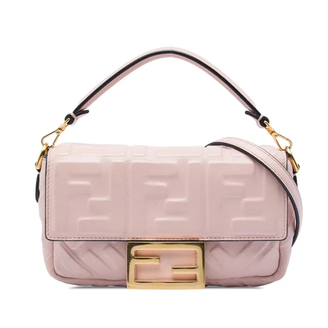 Pink Fendi Mini Zucca Embossed Leather Baguette Satchel in Pink Leather from Designer Revival