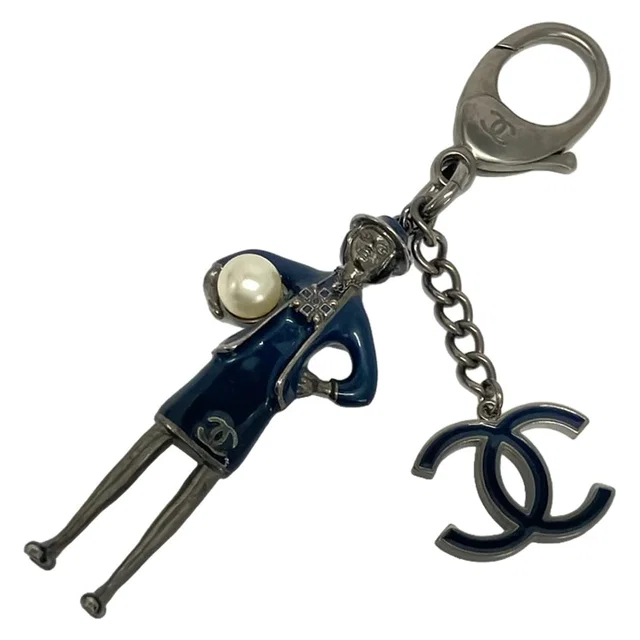 Chanel Key Holder Navy Silver Ivory Pearl Mademoiselle in White from The Reluxe