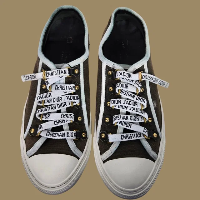 Christian Walk N Dior Canvas Sneakers Low Top Cap Toe Jadior Lace Up Logo 7.5 in brown|white|red Canvas from Poshmark