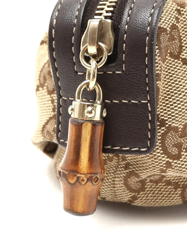 Gucci GG Bamboo Canvas Leather Pouch in Canvas from A Retro Tale, photo 3 of 4