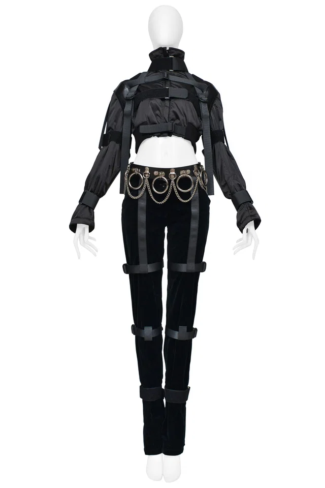 Dolce & Gabbana Black Velvet Bondage Pants 2003 in Black Velvet from Resurrection Vintage