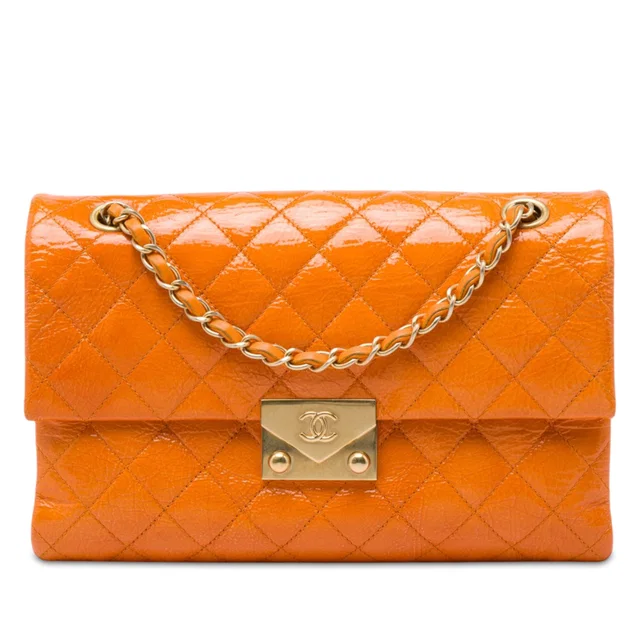Orange Chanel Medium Quilted Crinkled Patent Pagoda Accordion Flap Shoulder Bag in Orange Patent leather from Designer Revival, photo 1 of 1