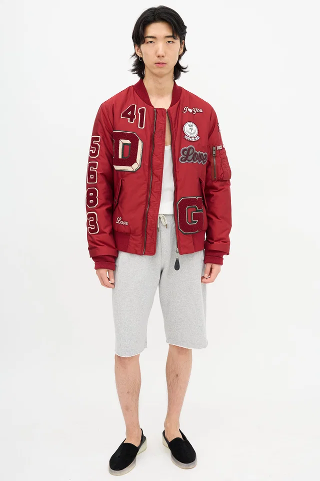 Dolce & Gabbana Amore Patch Bomber Jacket in Leather from VSP Consignment