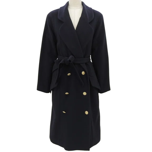 Chanel CC Mark Button Double Breasted Long Coat #34 Navy in Navy from VINTAGE QOO TOKYO