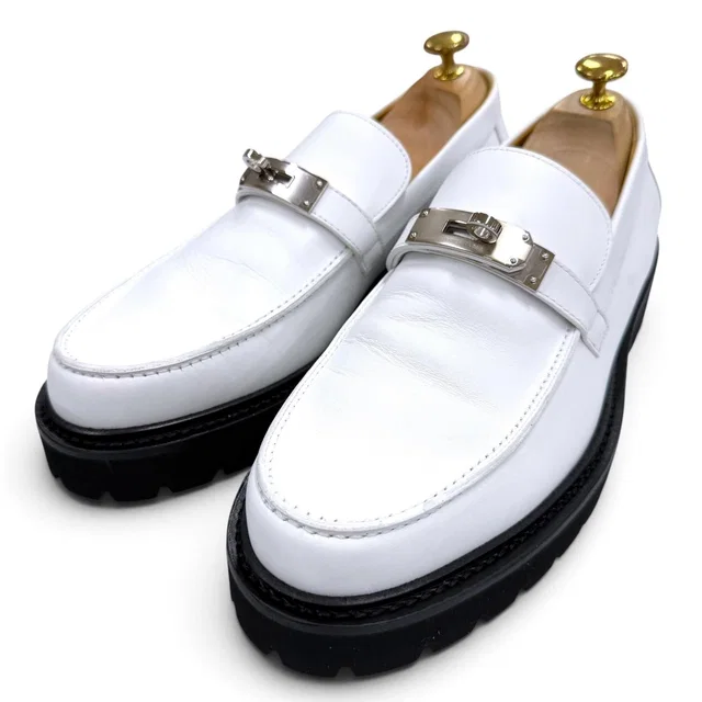 Hermès Moccasins Icon Kelly Buckle Leather Silver Tip Loafers White in White Leather from The Reluxe