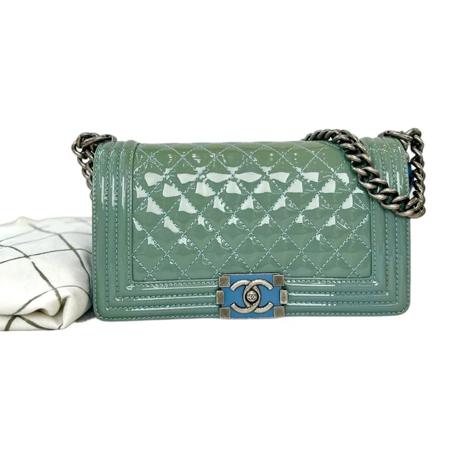 Chanel Leboy Medium Patent Blue/Green in Blue Patent leather from Luxury Promise