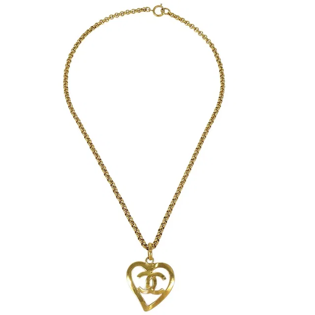 Chanel 1995 Gold CC Heart Cutout Pendant Necklace in Gold from AMORE Vintage Tokyo
