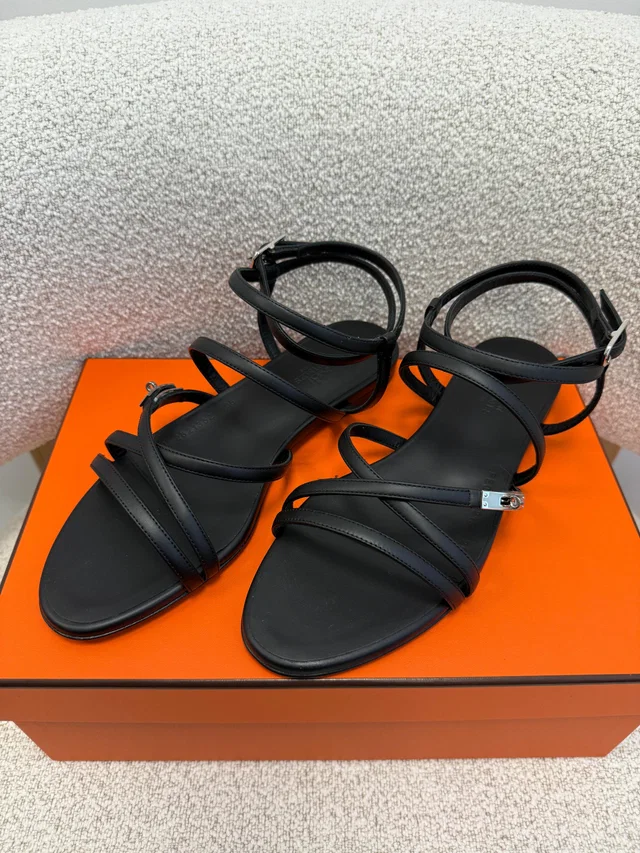 HK LOCATED*HERMÈS LULLABY SANDAL Black- Size 38 in Black Calfskin from Luxury Promise